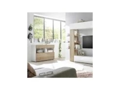 Buffet 1 Abattant 1 Tiroir Laqué Blanc Brillant/Chêne Naturel - TAORMINE -Meubles Soldes Boutique buffet 17624939