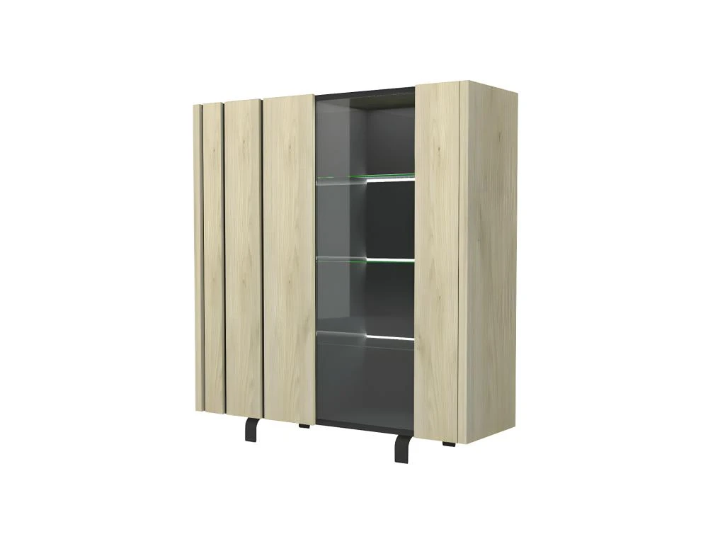 Argentier 2 Portes à LEDs Chêne Clair/Ardoise - FOREST 4 Argentier 2 Portes à LEDs Chêne Clair/Ardoise - FOREST – Image 2