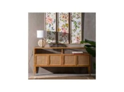 Buffet 4 Portes Bois Rotin Verre - ALBERTINA -Meubles Soldes Boutique buffet 17635389