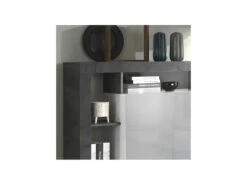 Buffet 3 Portes Blanc Laqué Brillant/Béton Ciré Foncé - ISCHIA -Meubles Soldes Boutique buffet 17635609