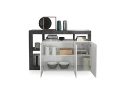 Buffet 3 Portes Blanc Laqué Brillant/Béton Ciré Foncé - ISCHIA -Meubles Soldes Boutique buffet 17635611