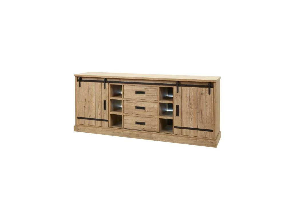 Buffet 2 Portes 3 Tiroirs Chêne Miel/Métal - HERA 3 Buffet 2 Portes 3 Tiroirs Chêne Miel/Métal - HERA