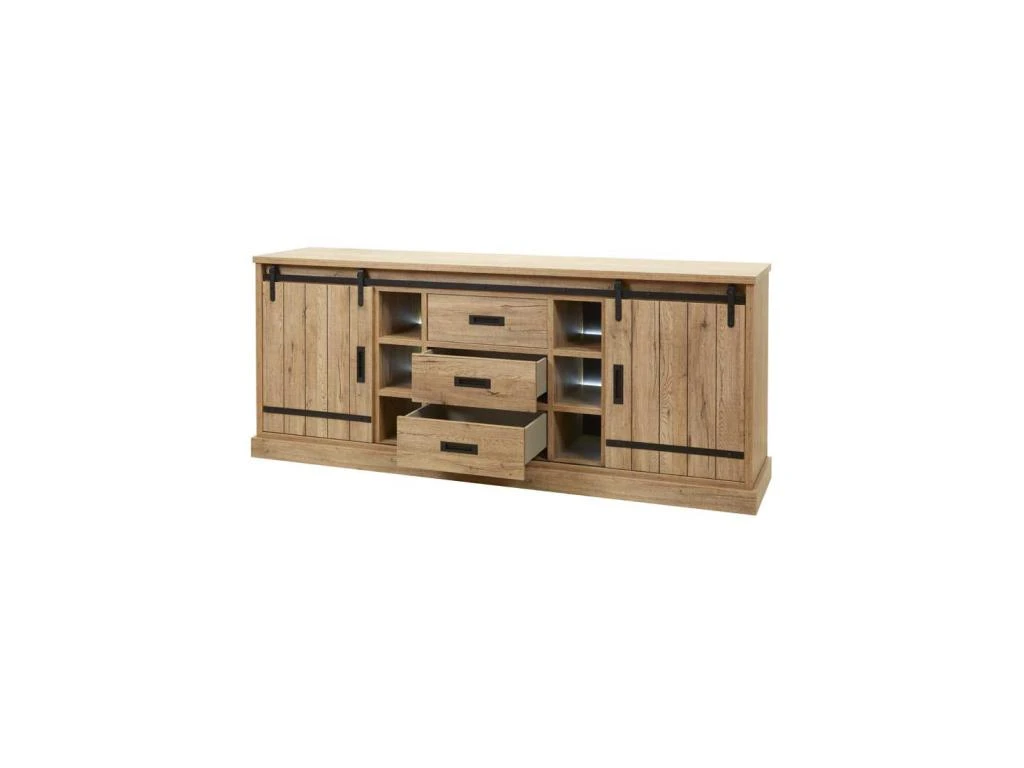 Buffet 2 Portes 3 Tiroirs Chêne Miel/Métal - HERA 5 Buffet 2 Portes 3 Tiroirs Chêne Miel/Métal - HERA – Image 3