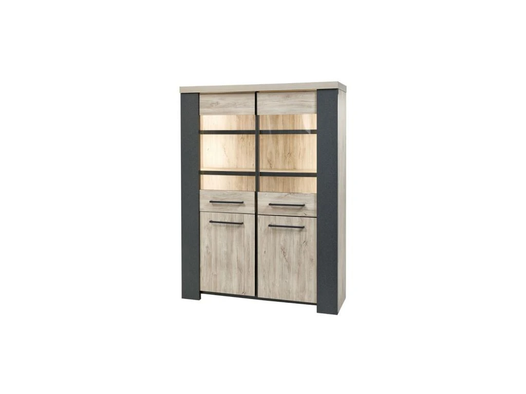 Argentier 4 Portes à LEDs Chêne Délavé/Gris Foncé - PORIRUA 3 Argentier 4 Portes à LEDs Chêne Délavé/Gris Foncé - PORIRUA