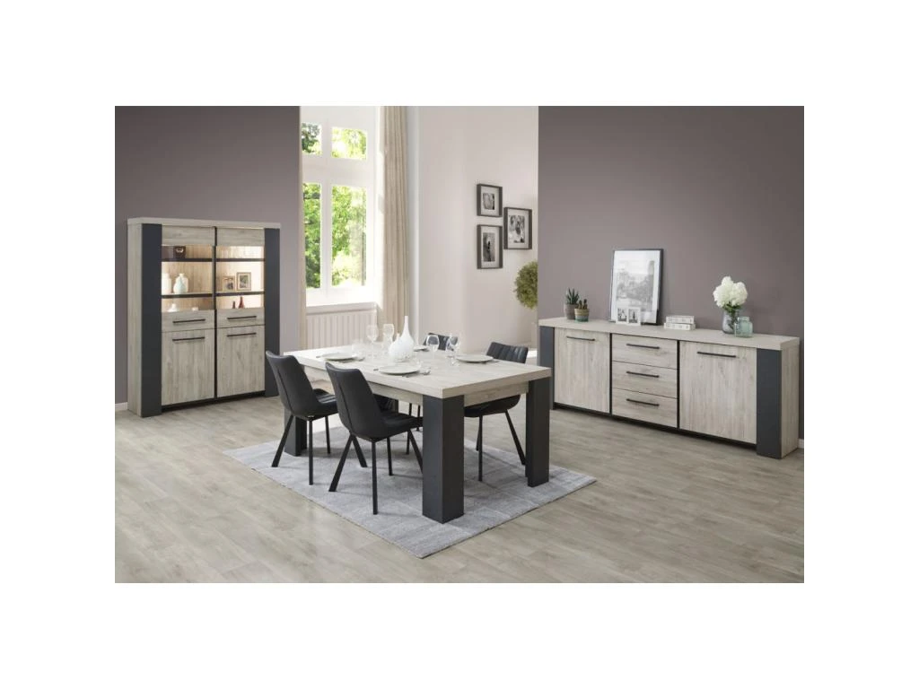 Argentier 4 Portes à LEDs Chêne Délavé/Gris Foncé - PORIRUA 6 Argentier 4 Portes à LEDs Chêne Délavé/Gris Foncé - PORIRUA – Image 4