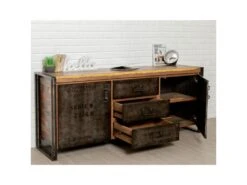 Buffet En Teck Industriel "Loft" 190cm Marron 9 Buffet En Teck Industriel "Loft" 190cm Marron -Meubles Soldes Boutique buffet 19092269