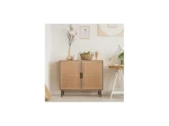Petit Buffet - En Rotin Et Pietement En Métal - 2 Portes - RUSSELL - L 90 X P 40 X H 80 Cm -Meubles Soldes Boutique buffet 19962023