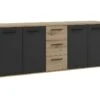 Buffet PILVI - Style Contemporain - Particules Mélaminé -Décor Chene Artisan Et Noir- 4 Portes + 3 Tiroirs - L179,2 X P42 -Meubles Soldes Boutique buffet 22126539