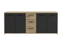Buffet PILVI - Style Contemporain - Particules Mélaminé -Décor Chene Artisan Et Noir- 4 Portes + 3 Tiroirs - L179,2 X P42 -Meubles Soldes Boutique buffet 22126543