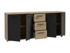 Buffet PILVI - Style Contemporain - Particules Mélaminé -Décor Chene Artisan Et Noir- 4 Portes + 3 Tiroirs - L179,2 X P42 -Meubles Soldes Boutique buffet 22126545
