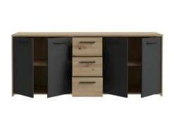 Buffet PILVI - Style Contemporain - Particules Mélaminé -Décor Chene Artisan Et Noir- 4 Portes + 3 Tiroirs - L179,2 X P42 -Meubles Soldes Boutique buffet 22126547