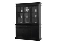 Amaretta Vitrine 3 Portes, Noir. Vintage Patiné, Largeur 142 Cm, Hauteur 200 Cm.