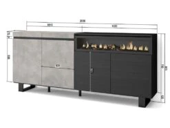 Buffet Salon Et Cuisine, 200x87x35cm, 4 Portes, Cheminée électrique, Design Industriel, Ciment -Meubles Soldes Boutique buffet 22230909