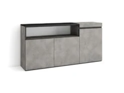Buffet Salon Et Cuisine, 150x75x35cm, 3 Portes, Meuble Chaussure, Ciment