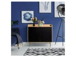 LINE Buffet - Papier Imitation Bois Et Imprimé - 2 Portes - L 90 X P 40 X H 80 Cm -Meubles Soldes Boutique buffet 22415861