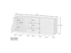 Placard Dmazz, Buffet De Cuisine Avec 4 Portes Et 3 Tiroirs, Buffet De Salon, 100% Made In Italy, Cm 220x43h86, Blanc Brillant -Meubles Soldes Boutique buffet 22846981