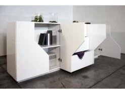 Placard Dmazz, Buffet De Cuisine Avec 4 Portes Et 3 Tiroirs, Buffet De Salon, 100% Made In Italy, Cm 220x43h86, Blanc Brillant -Meubles Soldes Boutique buffet 22846983