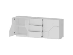 Placard Dmazz, Buffet De Cuisine Avec 4 Portes Et 3 Tiroirs, Buffet De Salon, 100% Made In Italy, Cm 220x43h86, Blanc Brillant -Meubles Soldes Boutique buffet 22846985