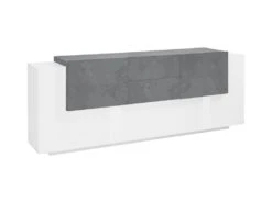 Placard Dbaian, Buffet De Cuisine Avec 5 Portes Et 2 Tiroirs, Buffet De Salon, Buffet De Cuisine, 100% Made In Italy, Cm 220x45h86, Blanc Brillant Et Ardoise