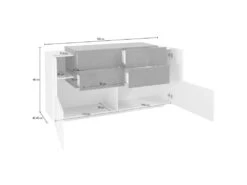 Placard Daas, Buffet De Cuisine Avec 2 Portes Et 4 Tiroirs, Buffet De Salon, Buffet De Cuisine, 100% Made In Italy, Cm 160x45h86, Blanc Brillant Et Ardoise -Meubles Soldes Boutique buffet 22847795