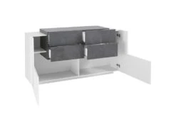 Placard Daas, Buffet De Cuisine Avec 2 Portes Et 4 Tiroirs, Buffet De Salon, Buffet De Cuisine, 100% Made In Italy, Cm 160x45h86, Blanc Brillant Et Ardoise -Meubles Soldes Boutique buffet 22847797