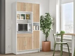 Buffet De Cuisine MADY - 5 Portes & 1 Tiroir - Coloris Blanc Et Chêne