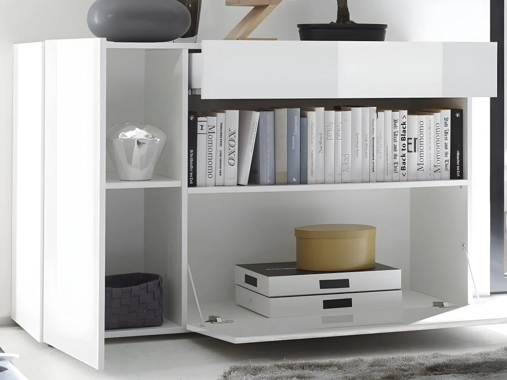 Buffet ALTAIR - 2 Portes & 1 Tiroir - Coloris : Blanc Laqué 8 Buffet ALTAIR - 2 Portes & 1 Tiroir - Coloris : Blanc Laqué – Image 6