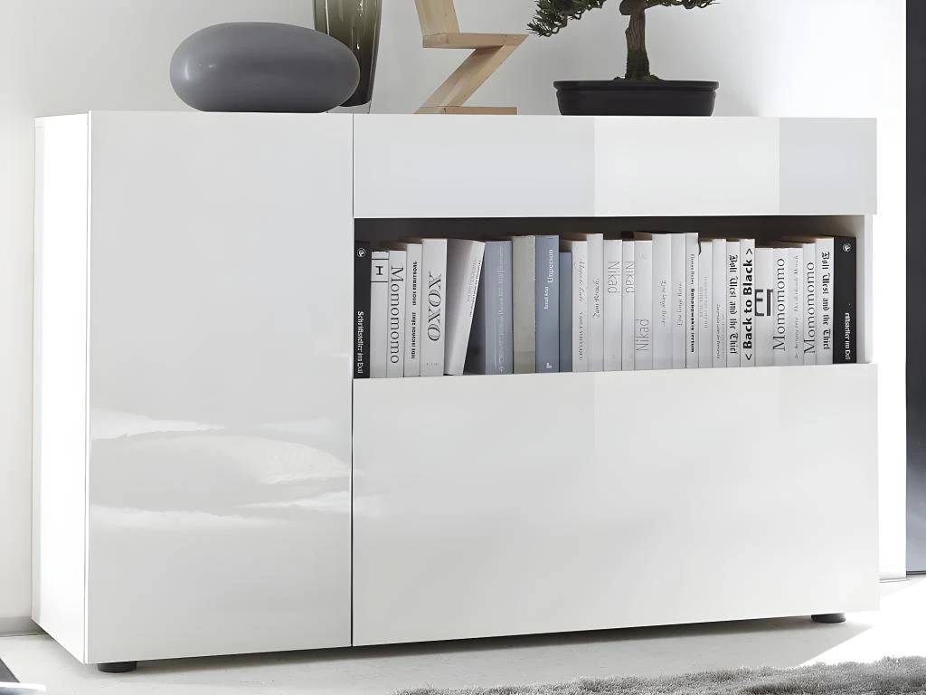 Buffet ALTAIR - 2 Portes & 1 Tiroir - Coloris : Blanc Laqué 7 Buffet ALTAIR - 2 Portes & 1 Tiroir - Coloris : Blanc Laqué – Image 5