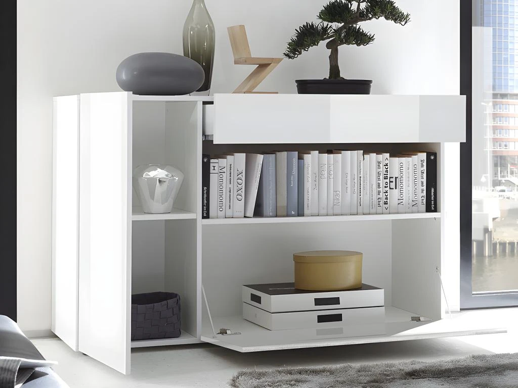 Buffet ALTAIR - 2 Portes & 1 Tiroir - Coloris : Blanc Laqué 5 Buffet ALTAIR - 2 Portes & 1 Tiroir - Coloris : Blanc Laqué – Image 3