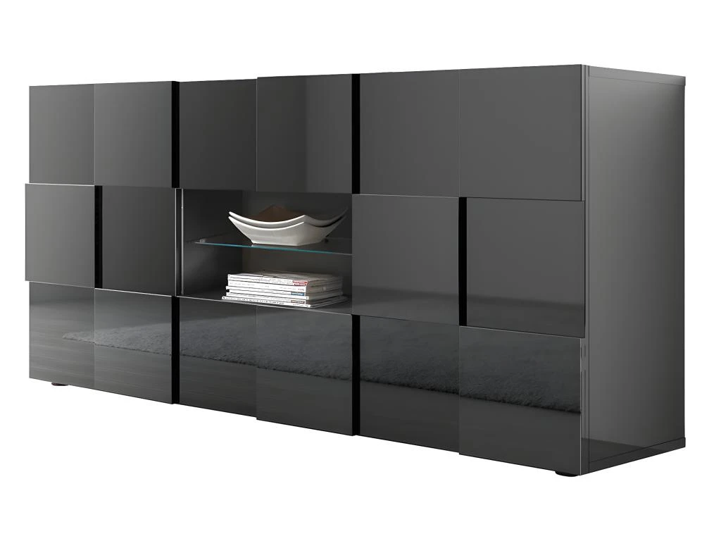 Buffet CALISTO - LEDs - 2 Portes & 2 Tiroirs - Anthracite Laqué 9 Buffet CALISTO - LEDs - 2 Portes & 2 Tiroirs - Anthracite Laqué – Image 7