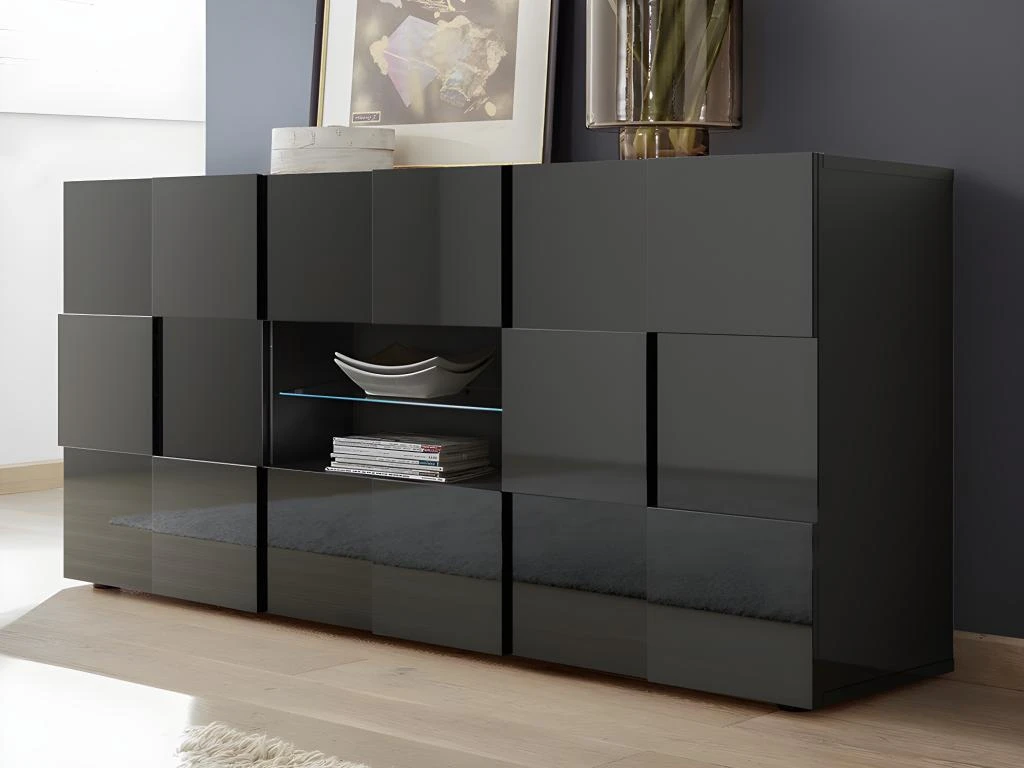 Buffet CALISTO - LEDs - 2 Portes & 2 Tiroirs - Anthracite Laqué 4 Buffet CALISTO - LEDs - 2 Portes & 2 Tiroirs - Anthracite Laqué – Image 2