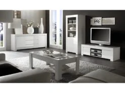 Buffet CETARA - 2 Portes & 3 Tiroirs - Blanc Laqué -Meubles Soldes Boutique buffet 422991