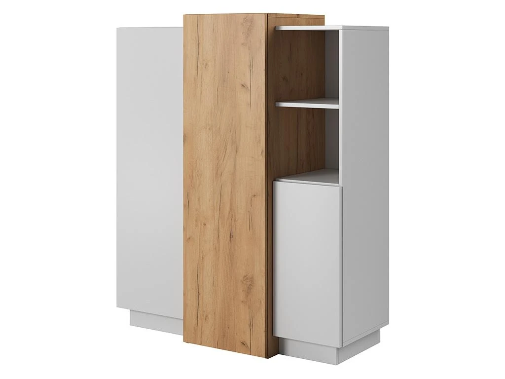 Buffet Haut FRANCOLI - 3 Portes Et 2 Niches - Blanc Et Chêne 7 Buffet Haut FRANCOLI - 3 Portes Et 2 Niches - Blanc Et Chêne – Image 5