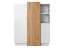 Buffet Haut FRANCOLI - 3 Portes Et 2 Niches - Blanc Et Chêne 12 Buffet Haut FRANCOLI - 3 Portes Et 2 Niches - Blanc Et Chêne -Meubles Soldes Boutique buffet 477445