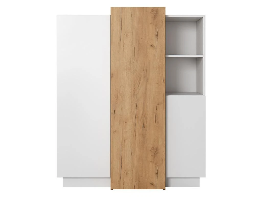 Buffet Haut FRANCOLI - 3 Portes Et 2 Niches - Blanc Et Chêne 6 Buffet Haut FRANCOLI - 3 Portes Et 2 Niches - Blanc Et Chêne – Image 4