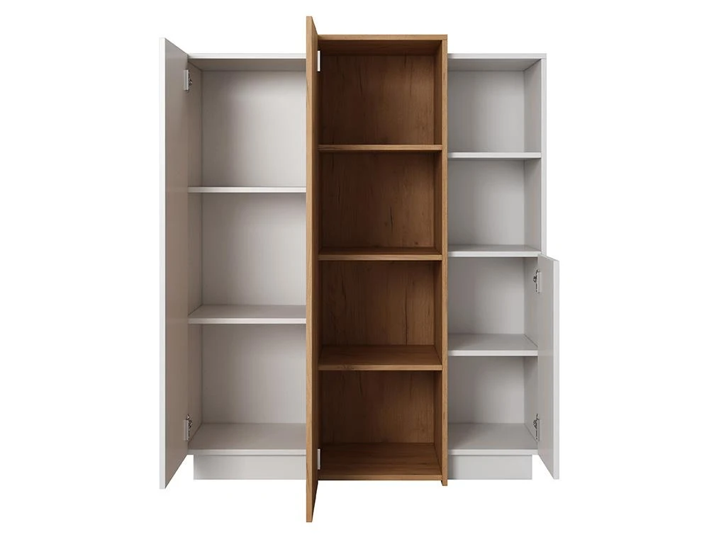 Buffet Haut FRANCOLI - 3 Portes Et 2 Niches - Blanc Et Chêne 8 Buffet Haut FRANCOLI - 3 Portes Et 2 Niches - Blanc Et Chêne – Image 6