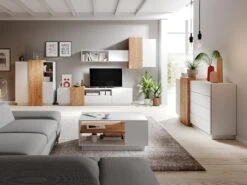 Buffet Haut FRANCOLI - 3 Portes Et 2 Niches - Blanc Et Chêne 11 Buffet Haut FRANCOLI - 3 Portes Et 2 Niches - Blanc Et Chêne -Meubles Soldes Boutique buffet 477471