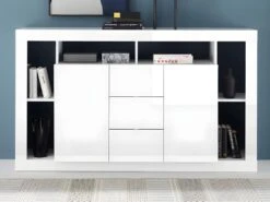 Buffet Avec 2 Portes Et 3 Tiroirs - Blanc Laqué - BALKA -Meubles Soldes Boutique buffet 5635247