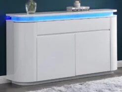 Buffet 4 Portes Et 2 Tiroirs Avec LEDs - MDF - Blanc Laqué - VANDANA -Meubles Soldes Boutique buffet 715513