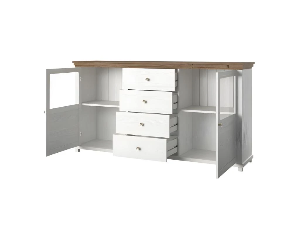 Buffet 180cm Avec LED Intégrées Collection ASSIA. Coloris Frêne Blanc Et Chêne. 2 Portes Et 4 Tiroirs. 5 Buffet 180cm Avec LED Intégrées Collection ASSIA. Coloris Frêne Blanc Et Chêne. 2 Portes Et 4 Tiroirs. – Image 3