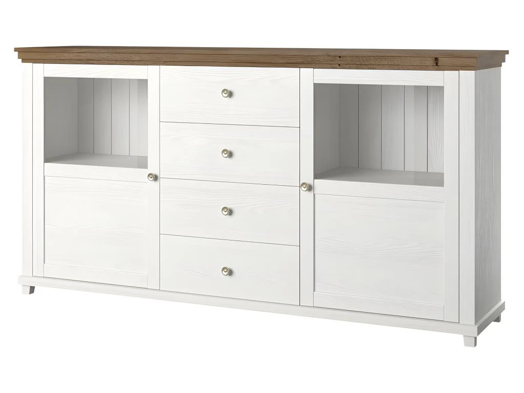 Buffet 180cm Avec LED Intégrées Collection ASSIA. Coloris Frêne Blanc Et Chêne. 2 Portes Et 4 Tiroirs. 6 Buffet 180cm Avec LED Intégrées Collection ASSIA. Coloris Frêne Blanc Et Chêne. 2 Portes Et 4 Tiroirs. – Image 4