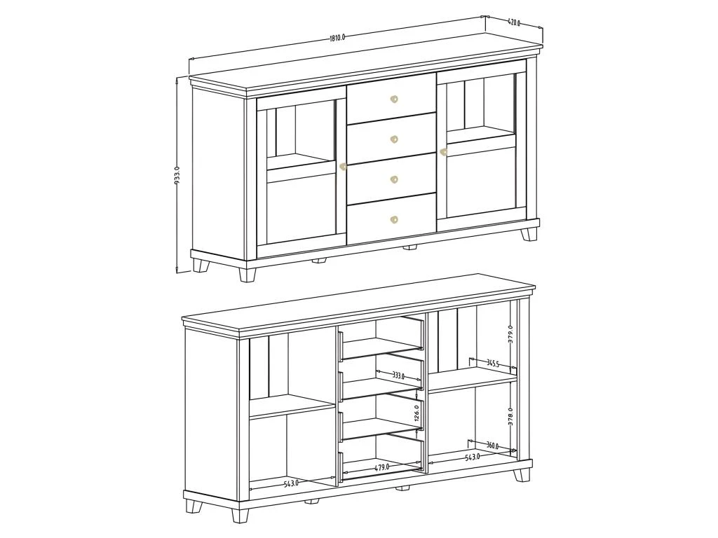 Buffet 180cm Avec LED Intégrées Collection ASSIA. Coloris Frêne Blanc Et Chêne. 2 Portes Et 4 Tiroirs. 7 Buffet 180cm Avec LED Intégrées Collection ASSIA. Coloris Frêne Blanc Et Chêne. 2 Portes Et 4 Tiroirs. – Image 5