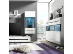 Buffet XL Design Avec éclairage LED 180x130. Collection LUCIA. Coloris Blanc Brillant -Meubles Soldes Boutique buffet 8932865