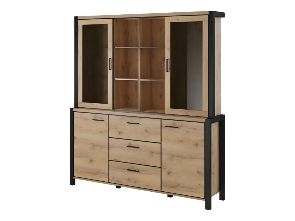 Ensemble Buffet Et Huche Avec éclairage LED Collection BOWIE. Meuble 4 Portes, 3 Tiroirs. Couleur Chêne Et Noir 3 Ensemble Buffet Et Huche Avec éclairage LED Collection BOWIE. Meuble 4 Portes, 3 Tiroirs. Couleur Chêne Et Noir