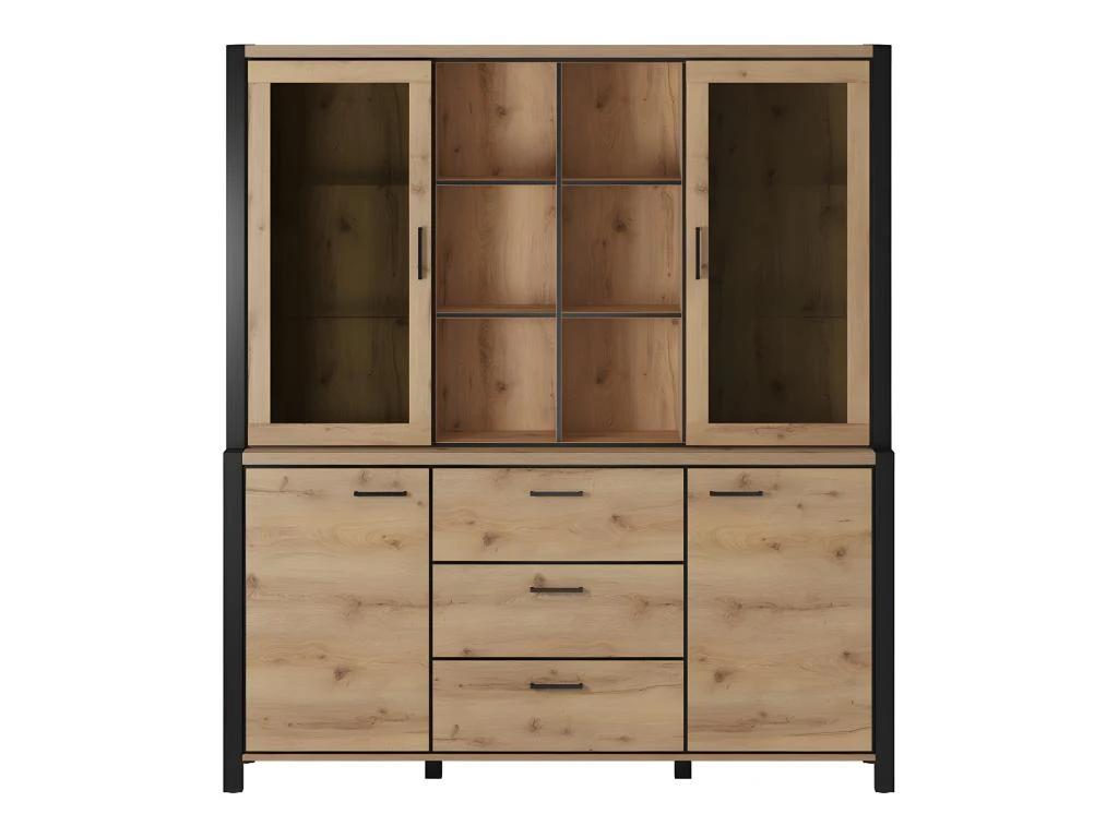 Ensemble Buffet Et Huche Avec éclairage LED Collection BOWIE. Meuble 4 Portes, 3 Tiroirs. Couleur Chêne Et Noir 6 Ensemble Buffet Et Huche Avec éclairage LED Collection BOWIE. Meuble 4 Portes, 3 Tiroirs. Couleur Chêne Et Noir – Image 4