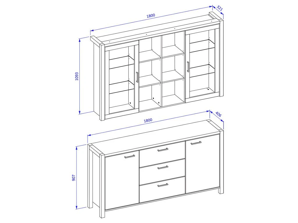 Ensemble Buffet Et Huche Avec éclairage LED Collection BOWIE. Meuble 4 Portes, 3 Tiroirs. Couleur Chêne Et Noir 7 Ensemble Buffet Et Huche Avec éclairage LED Collection BOWIE. Meuble 4 Portes, 3 Tiroirs. Couleur Chêne Et Noir – Image 5