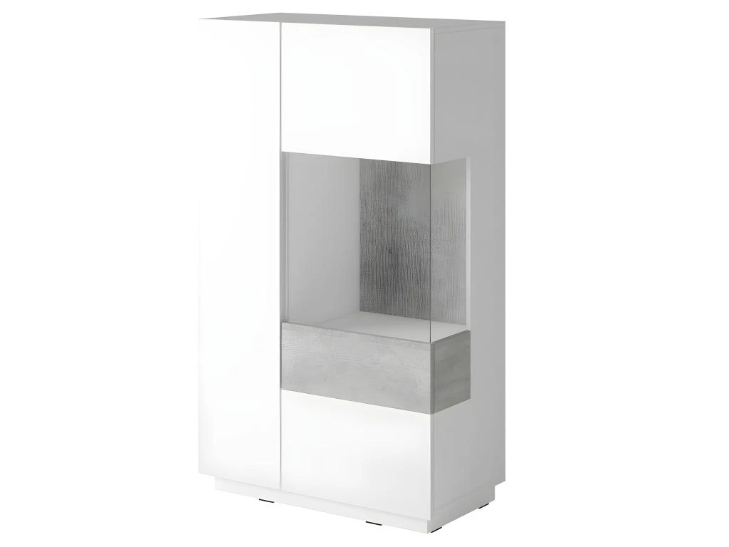 Buffet Haut Avec LED Collection KILES Deux Portes. Coloris Blanc Et Gris Béton. Porte Vitrée à Droite 3 Buffet Haut Avec LED Collection KILES Deux Portes. Coloris Blanc Et Gris Béton. Porte Vitrée à Droite