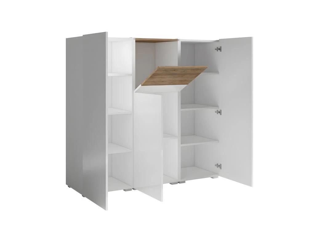 Buffet Haut Design Pour Salon Couleur Blanc Et Chêne Collection RIGA. 5 Buffet Haut Design Pour Salon Couleur Blanc Et Chêne Collection RIGA. – Image 3