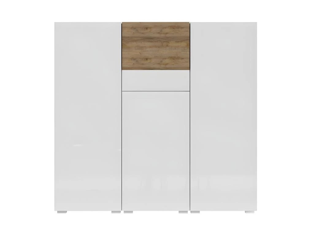 Buffet Haut Design Pour Salon Couleur Blanc Et Chêne Collection RIGA. 6 Buffet Haut Design Pour Salon Couleur Blanc Et Chêne Collection RIGA. – Image 4
