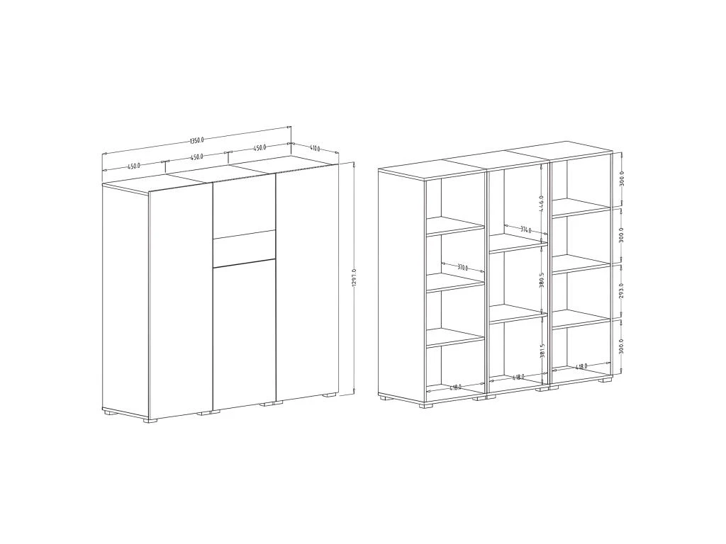 Buffet Haut Design Pour Salon Couleur Blanc Et Chêne Collection RIGA. 7 Buffet Haut Design Pour Salon Couleur Blanc Et Chêne Collection RIGA. – Image 5